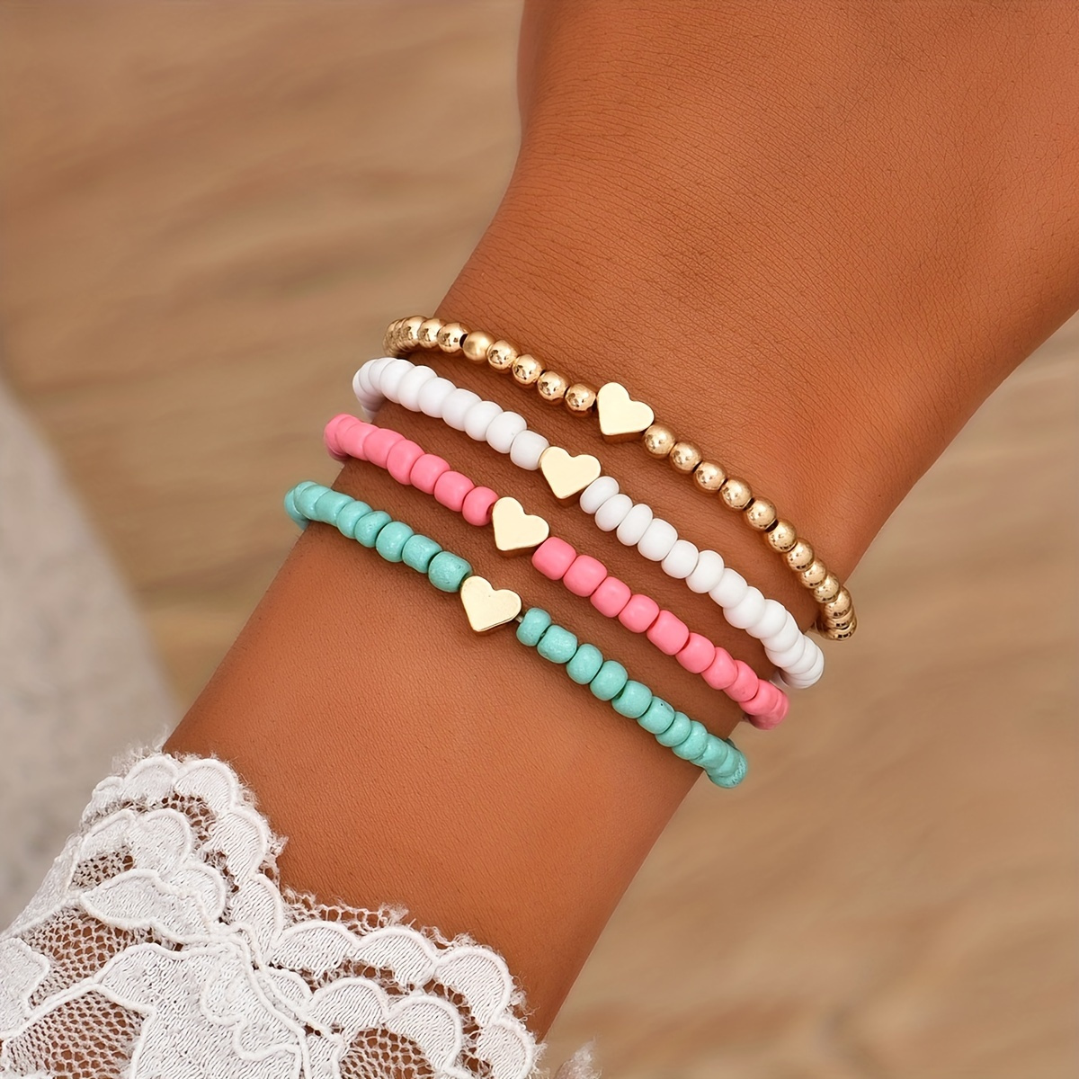 Coquette Pink Glass Beaded Bracelet cute bracelet