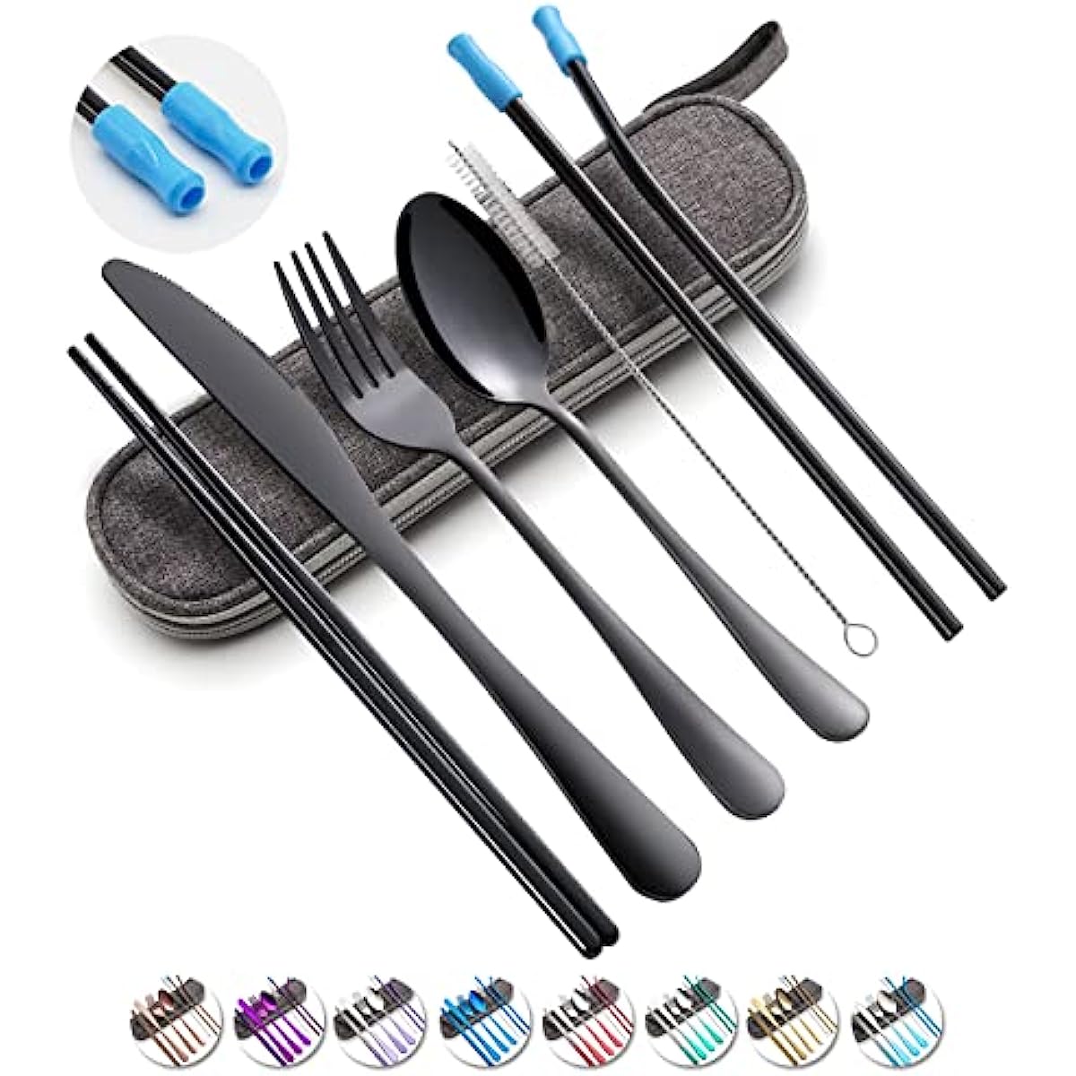 8Pcs Travel Silverware Set with Case Portable Utensils for Lunch