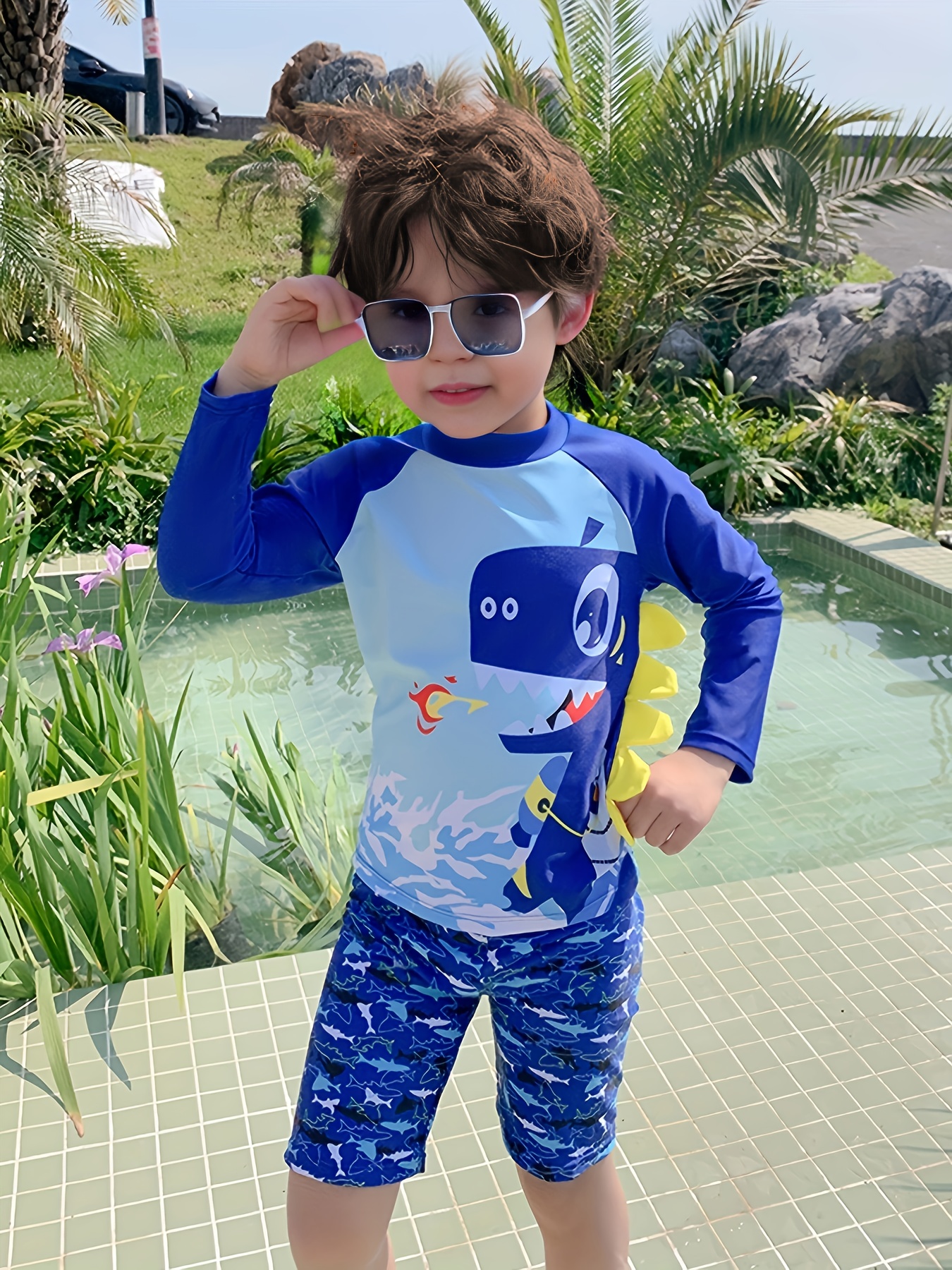 Boys Long Sleeves Swimsuit - Temu