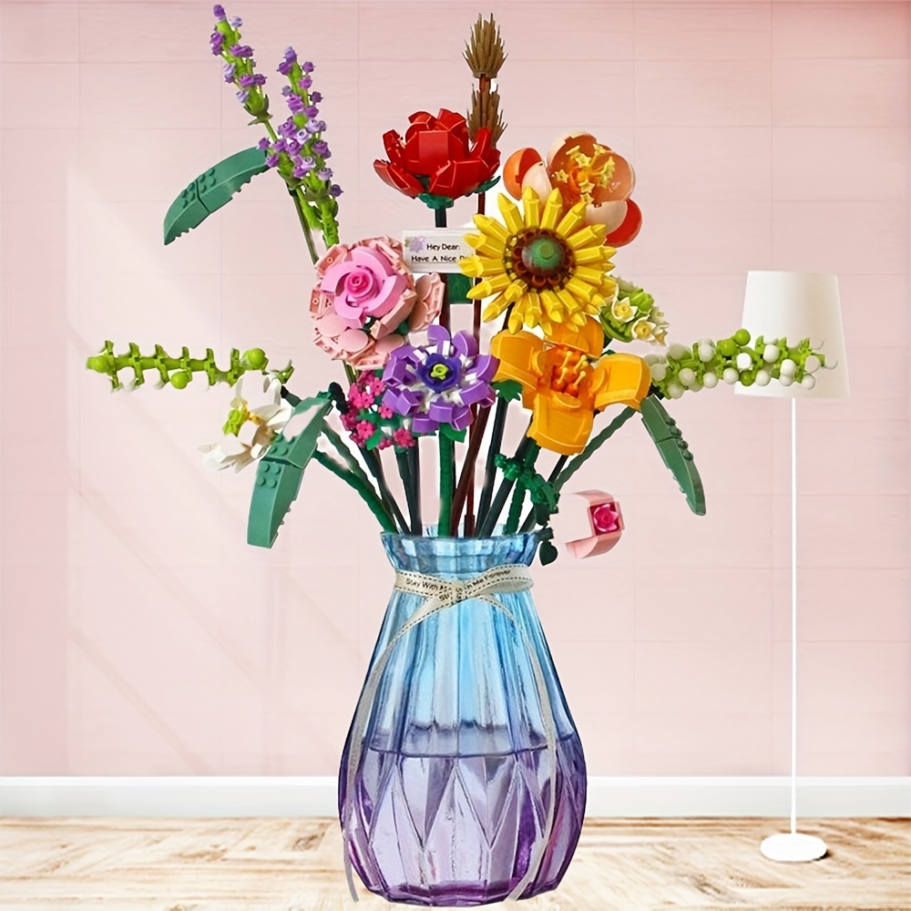 Bouquet de fleurs de créateur, bouquets de fleurs plantes Blocs de  construction Ornements en coton Modèle briques Jouets pour adultes et  enfants