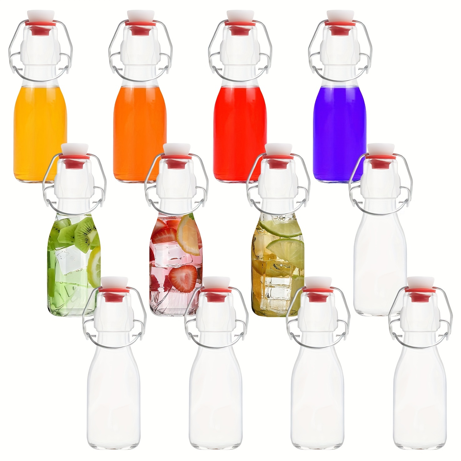 LOVLLE Glass Juice Shot Bottles with Caps - 8 Pack 3.5oz Small Clear Reusable Jars with Lids for Juicing Beverage Storage Liquids with Brush and