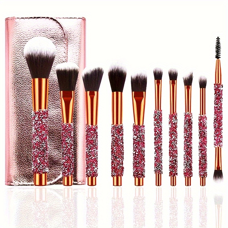 10pc Portable Makeup Brush Set, Foundation Brush, Eye Shadow Brush Set Light Makeup for Teen Girls Eye Concealer Two Faced Teen Makeup Brushes