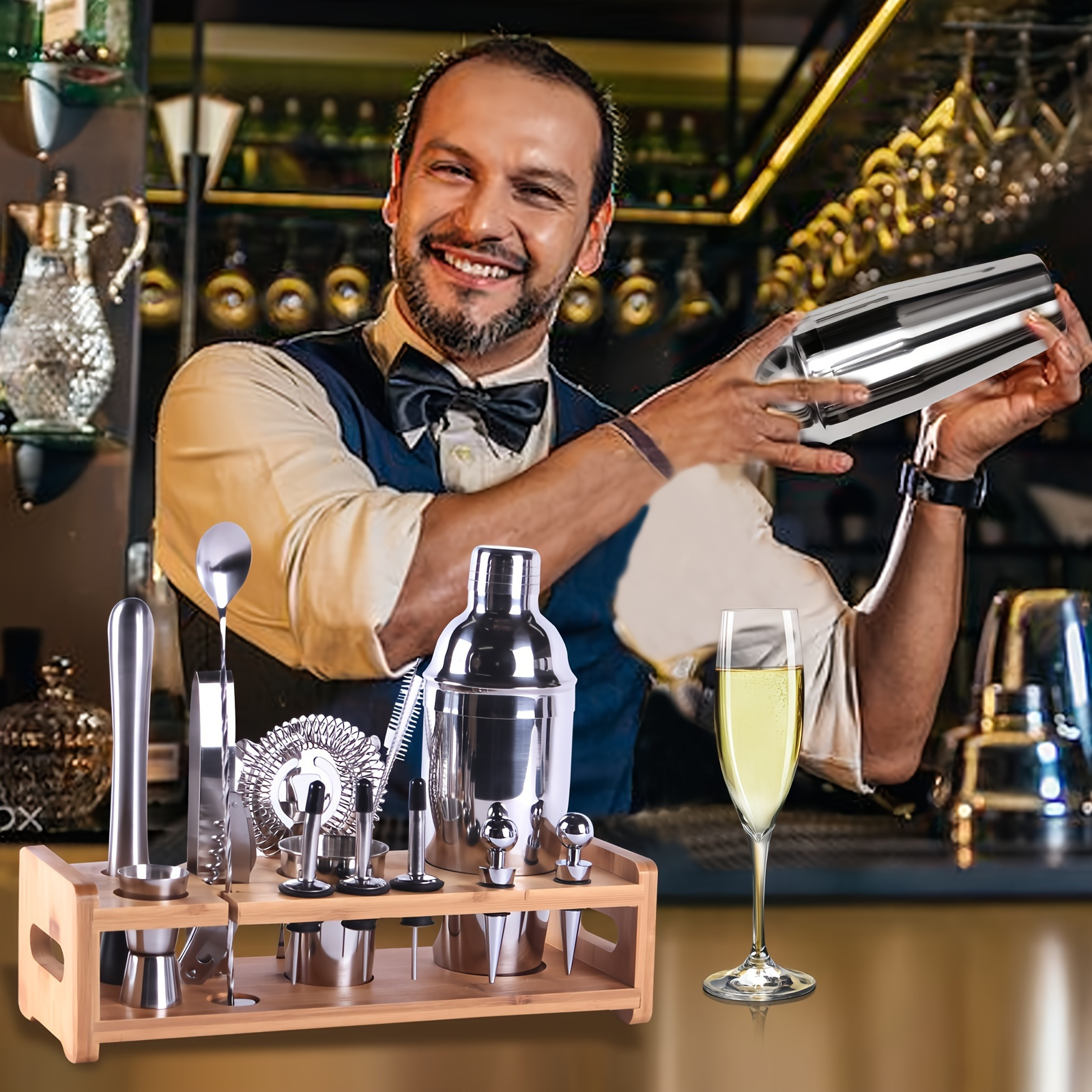 Bartender Kit med stativ, bar set cocktail shaker set för drinkblandning