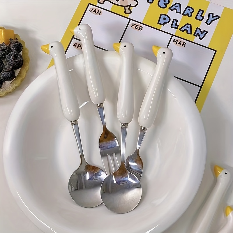 Kawaii Duck Spoon and Fork Set for Kids School Cute Portable