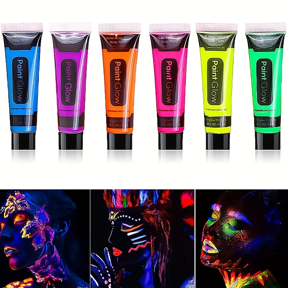 Pintura con brillo UV neón para rostro y cuerpo, pintura fluorescente luz  negra reactiva, segura, lavable, no es tóxica, lavable (0.75 onzas o 2