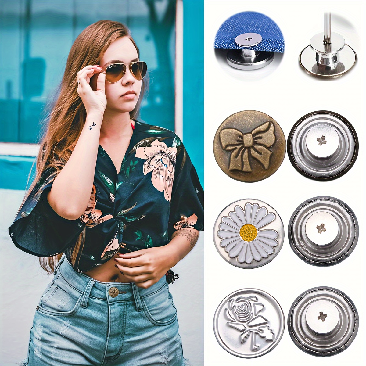 35Pcs Buttons for Jeans Dress Loose Big, Pant Waist Tightener for