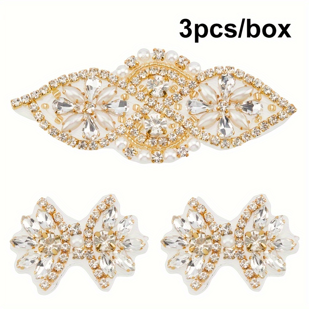 Pearl Decor 4pcs Decorative Accessories Crystals Decor Pearl Brooch Beaded  Trim Iron on Sewing Applique Crystal Flower Accessories Crystal Decors