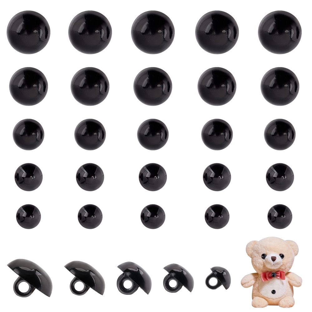 Safety Eyes Round Black Plastic Doll Eyes 4mm To 14mm Flatback