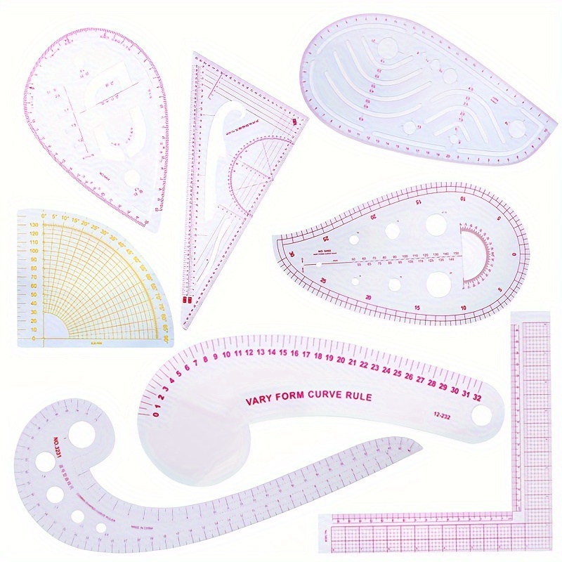 7pcs Sewing Ruler Set French Curve Clear Ruler for Pattern Maker DIY Clothing Dress Making Sewing Ruler Tailor Set Clothing Measuring Ruler Sewing