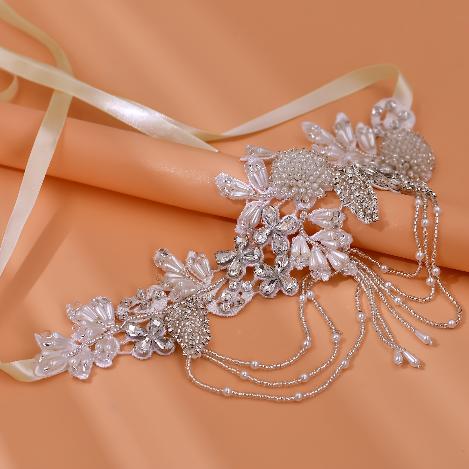 Fashion Silvery Black Flowers Crystal Wedding Sash - Temu
