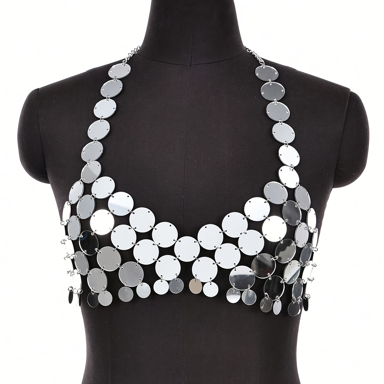 Evild Rhinestone Crop Top Silver Sparkly Party Body Chain Glitter Crystal  Bra Jewelry Adjustable Backless Chest Club Rave Jewelry for Women and Girls