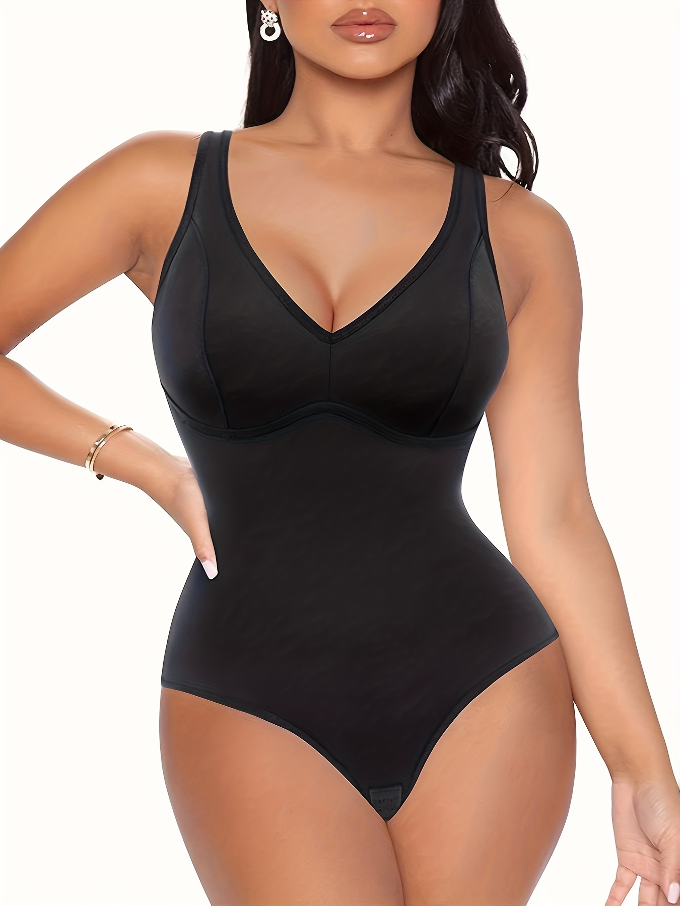 Women Plunging Deep V-Neck Strapless Backless Solid Plus Size Bodysuit  Seamless Thong Full Body Shapewear for Wedding Party