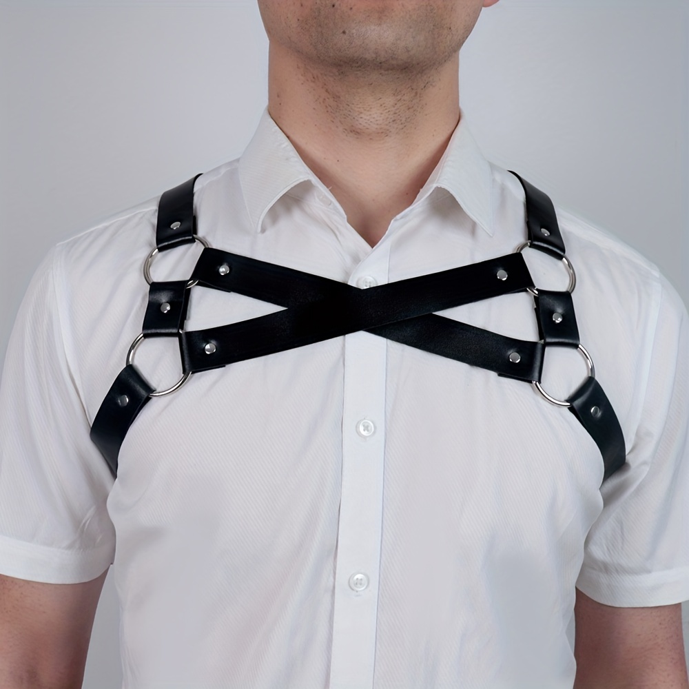 Men's Faux Leather Punk Gothic Adjustable Body Chest Harness Strap with O  Ring
