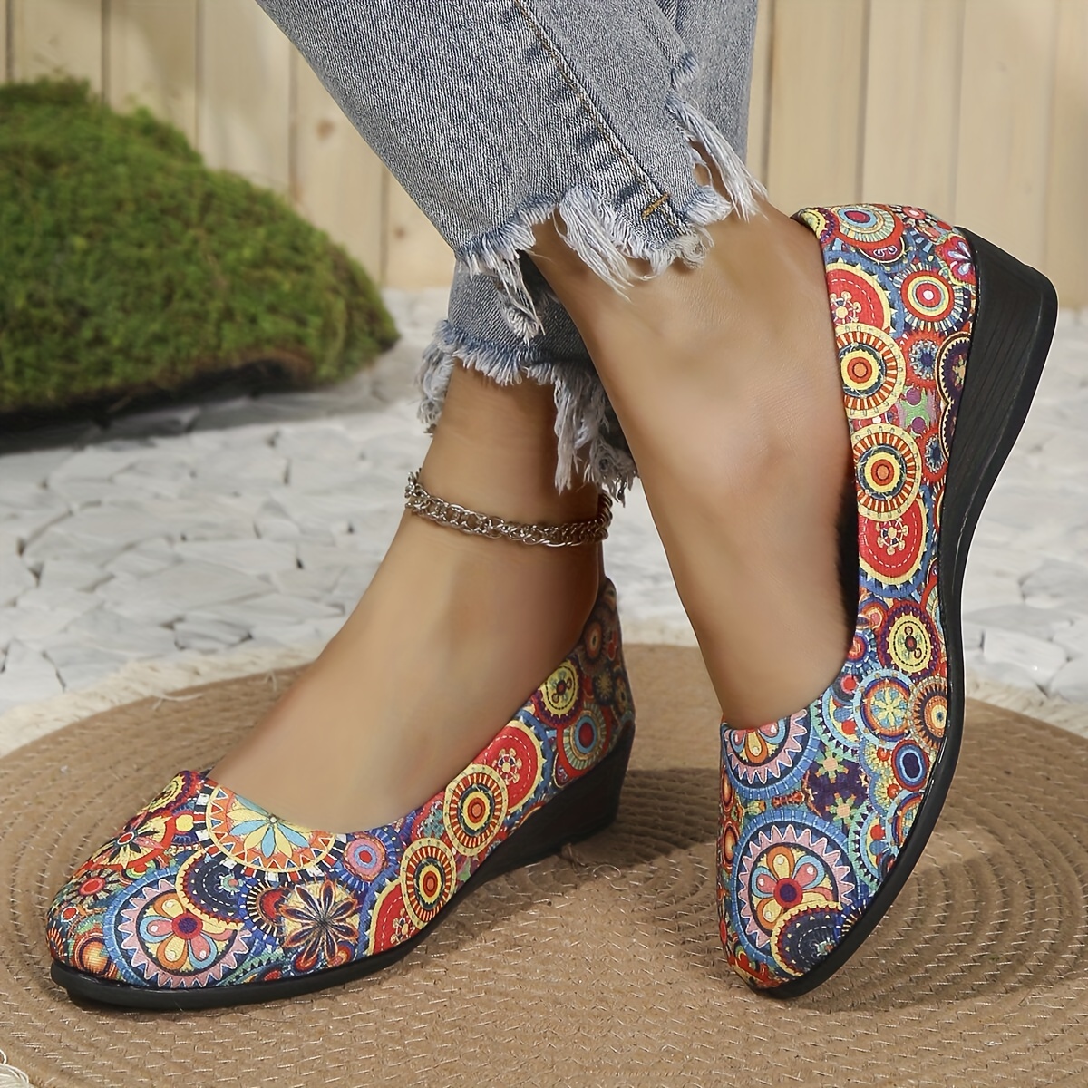 Women's Floral Print Flat Shoes, Pointed Toe Elastic Cross Strap Slip On  Shoes, Stylish D'Orsay Flats