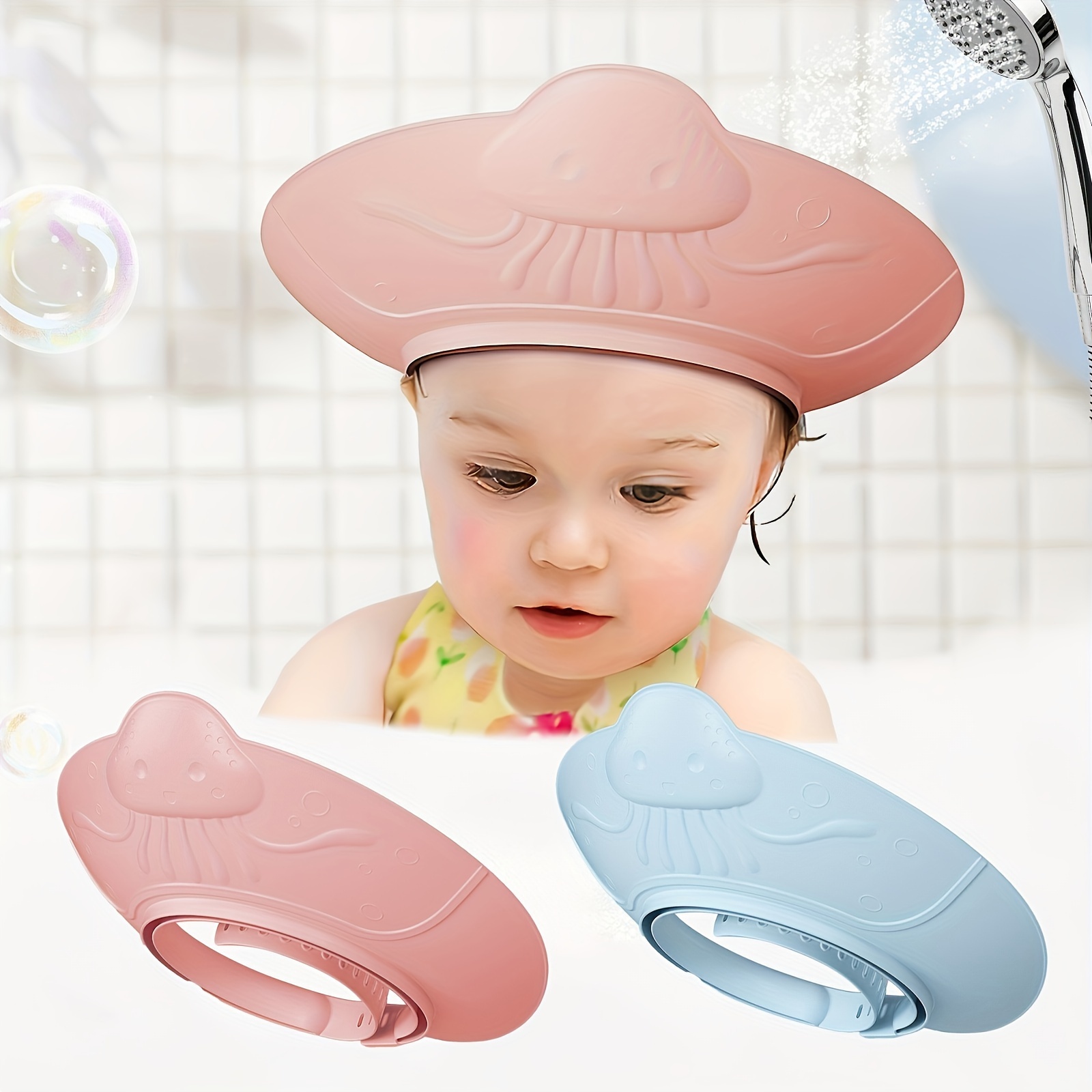  Gorro de ducha para bebé, impermeable, para niños, niñas, niños,  protege las orejas y los ojos. Corona de baño de silicona ajustable. : Bebés