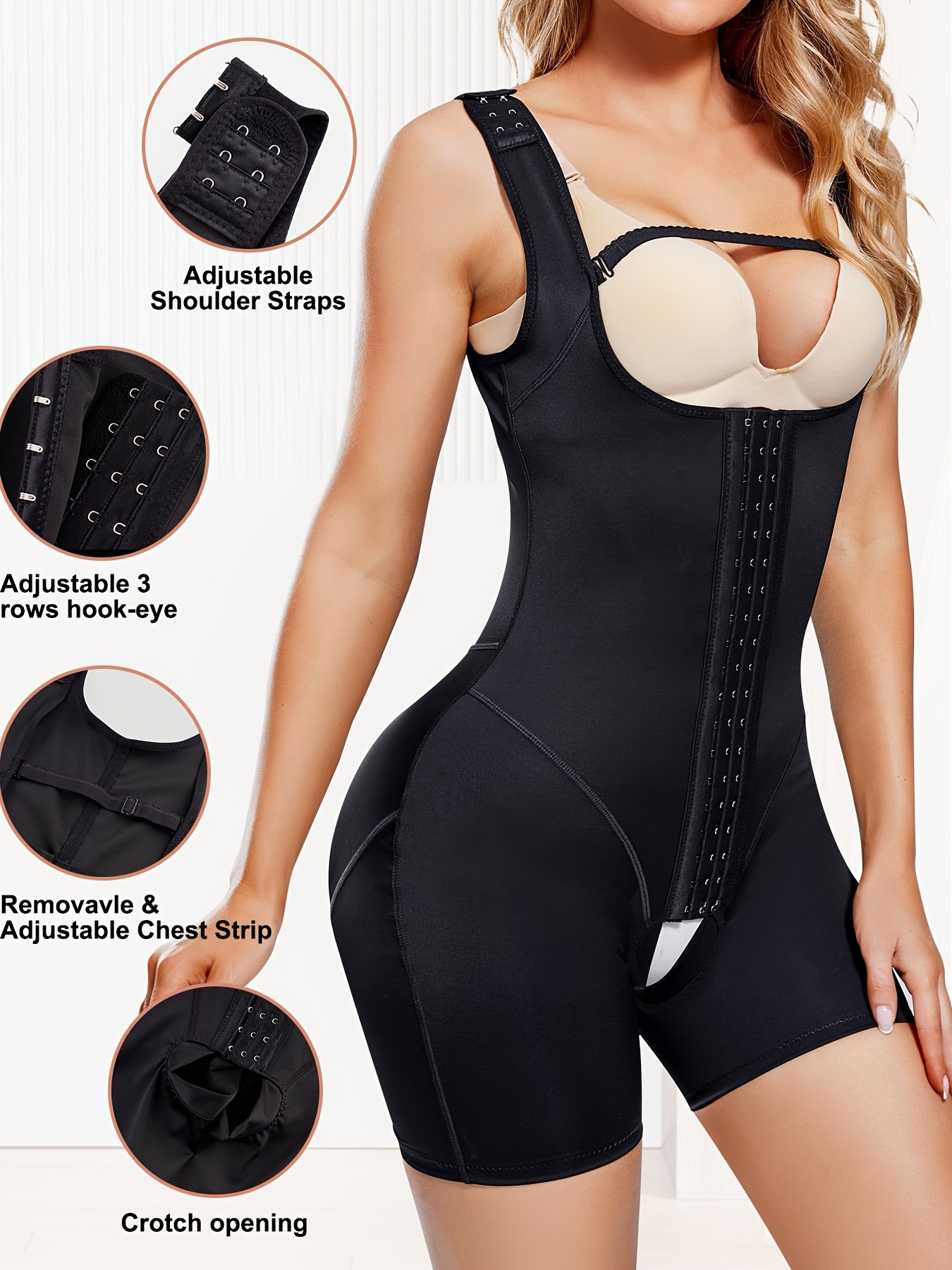 Contrast Lace Shaping Bodysuit Tummy Control Slimming Zip - Temu