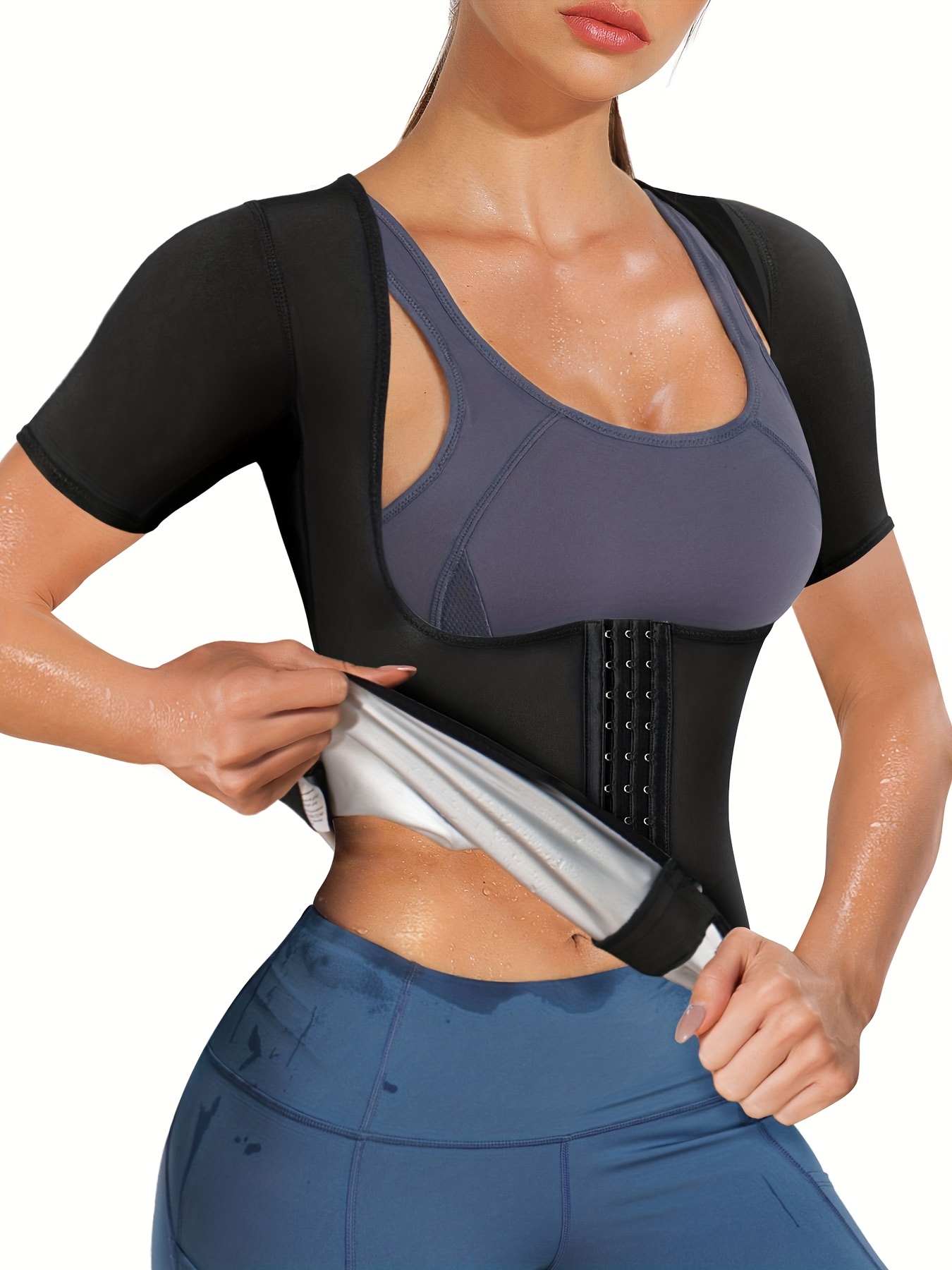 Short Sleeve Zipper Sports Shaping Bodysuits Women Sauna - Temu Canada