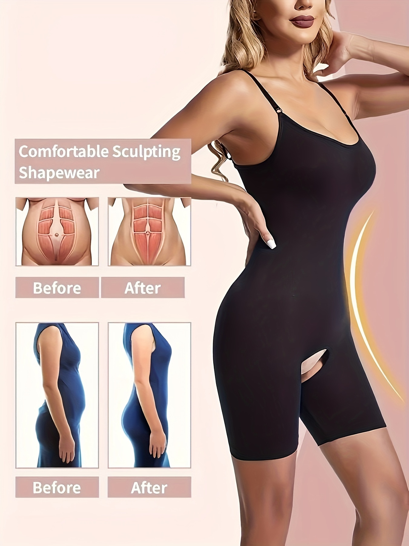 TrainingGirl Women Plus Size Seamless Shapewear Round Neck Tank Top  Bodysuit Tummy Control Body Shaper Daily Basic