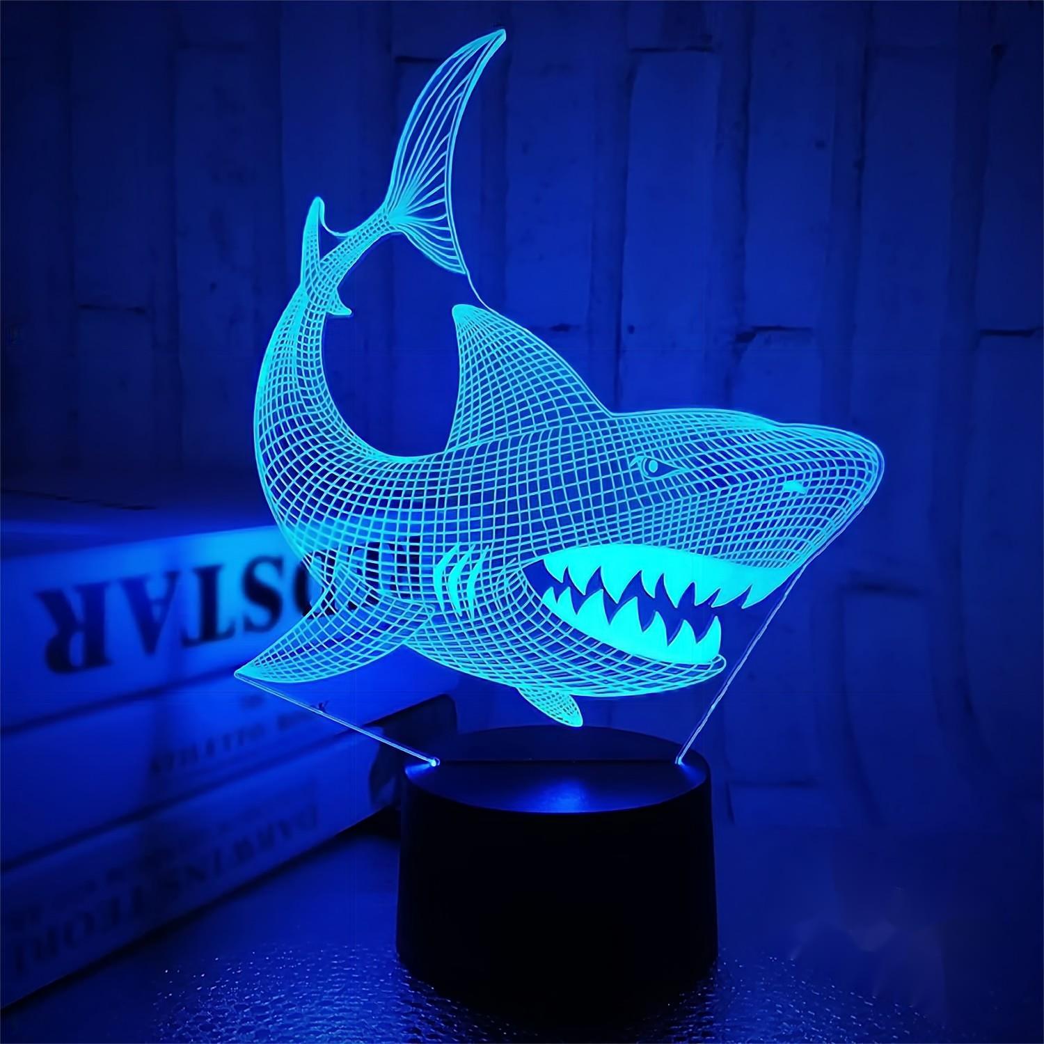 3d Pêche Poisson Nuit Lumière Lampe Illusion Veilleuse 7 Couleur