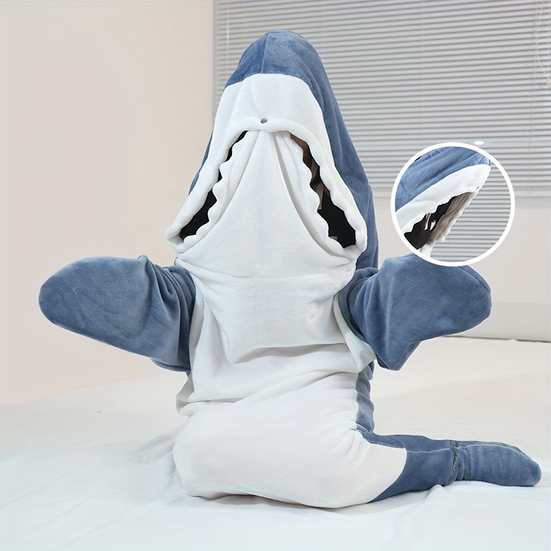  Manta de tiburón saco de dormir súper suave y acogedor de  franela con capucha de tiburón saco de dormir con cola de tiburón manta de  forro polar, Azul : Hogar y