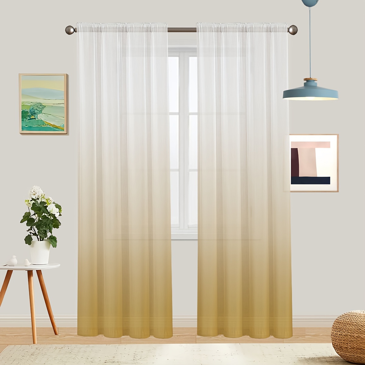 Cortinas opacas de color gris amarillo degradado para sala de estar de 63  pulgadas de largo, cortinas opacas decorativas con aislamiento térmico para
