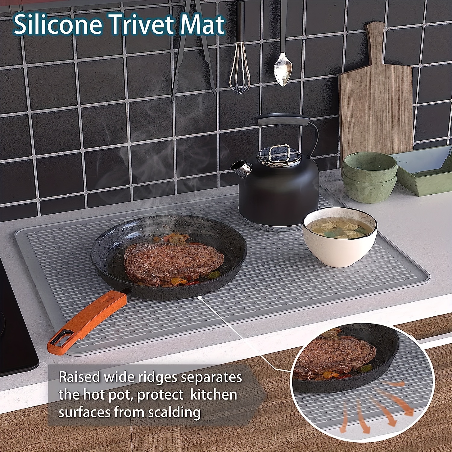  2MM Extra Thick Silicone Mats for Kitchen Counter, 23.6 x15.7  Non-Slip Waterproof Large Countertop Protector Mat, Heat Resistant Mat, 2  Pack Silicone Craft Mat, Silicone Placemat, Light Grey: Home & Kitchen