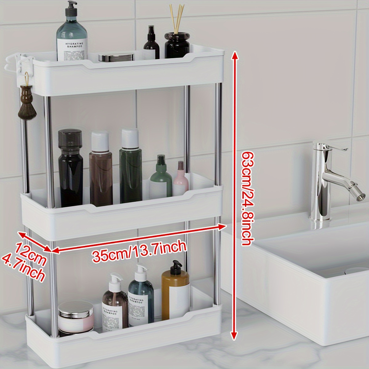 Slim And Stylish Bathroom Organizer With Movable Shelves - Temu