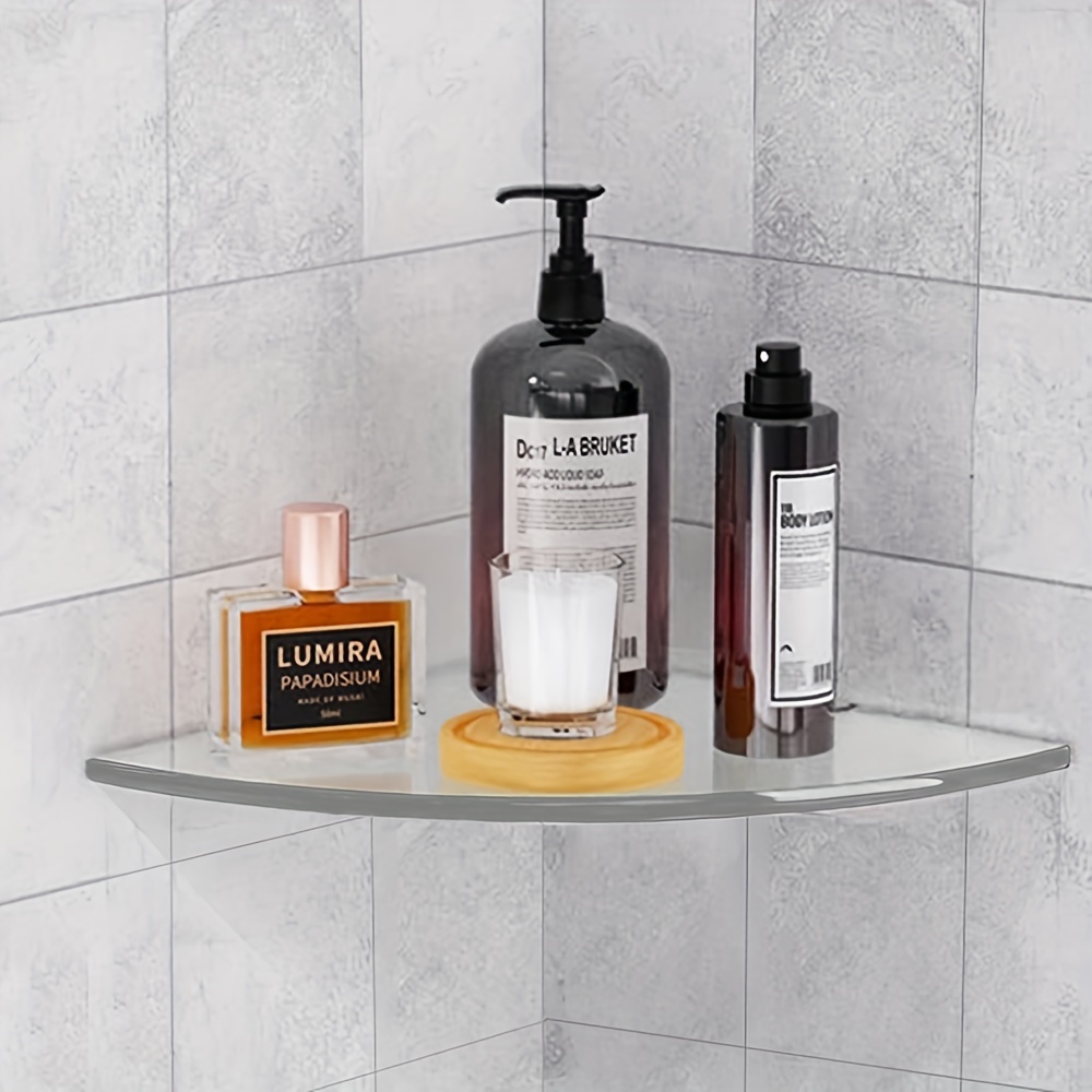 Corner Transparent Acrylic Shower Shelves, Wall Mounted No