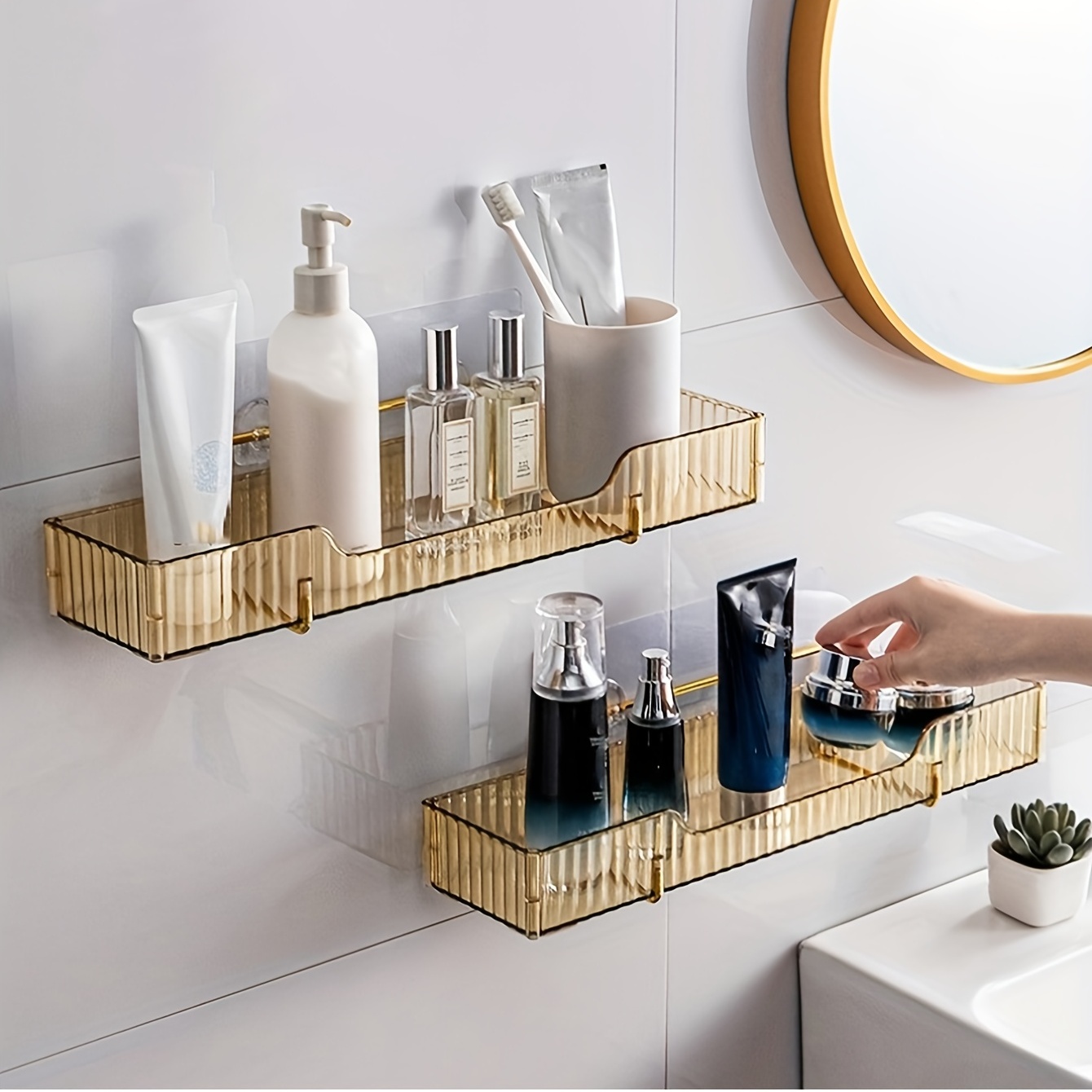 Laigoo Adhesive Floating Shelves Non-Drilling, Set of 3, Display Picture  Ledge Shelf U Bathroom Shelf Organizer for Home/Wall Decor/Ki