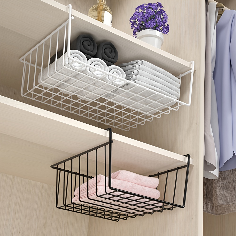 1pc Under Desk Dormitory Storage Rack With Hanging Basket, Tabletop  Organizer, Wardrobe Divider Shelves, Kitchen Cabinet Door Hanging Storage