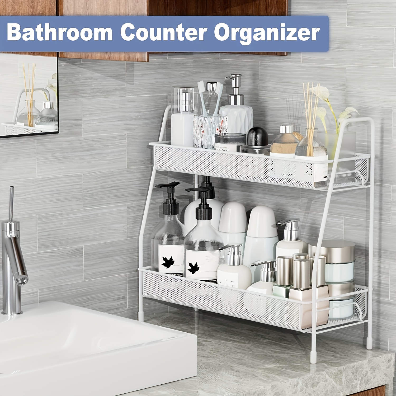 3 Tier Bathroom Counter Organizer, Makeup and Cosmetic Organizer Rack, Bathroom  Vanity Storage Tray, Farmhouse Counter Standing Holder Shelf