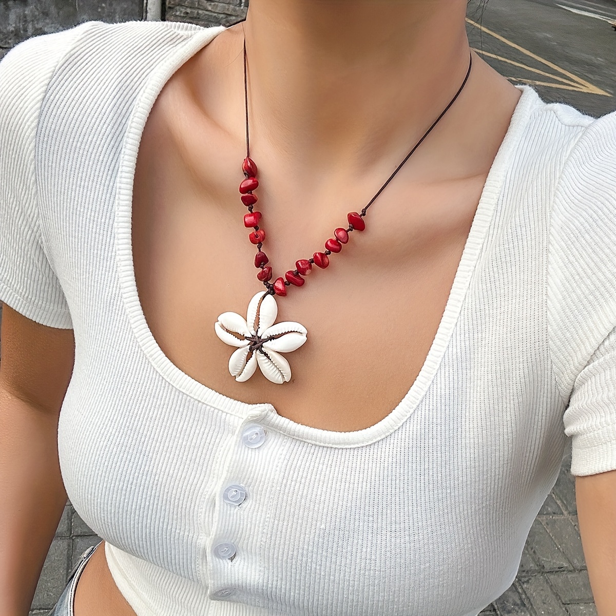 6Pcs Beaded Choker Necklaces Vsco Boho Handmade Flower Necklace Cute  Necklace for Teen Girls Beach Necklace Set 