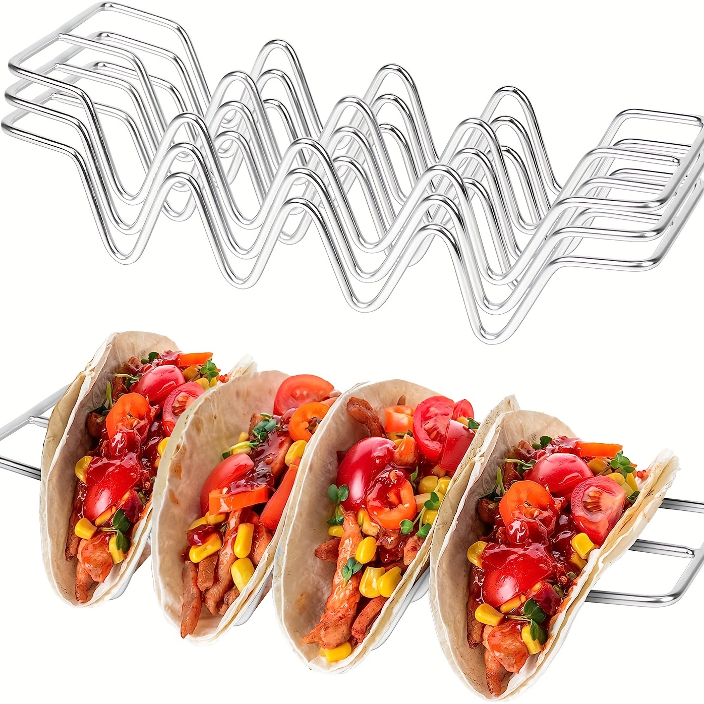 Chic Kitchen Restaurant Stainless Steel Oven Dishwasher Safe Wave Shape  Stand Tray Pizza Rack Taco Holder Kitchen Tools