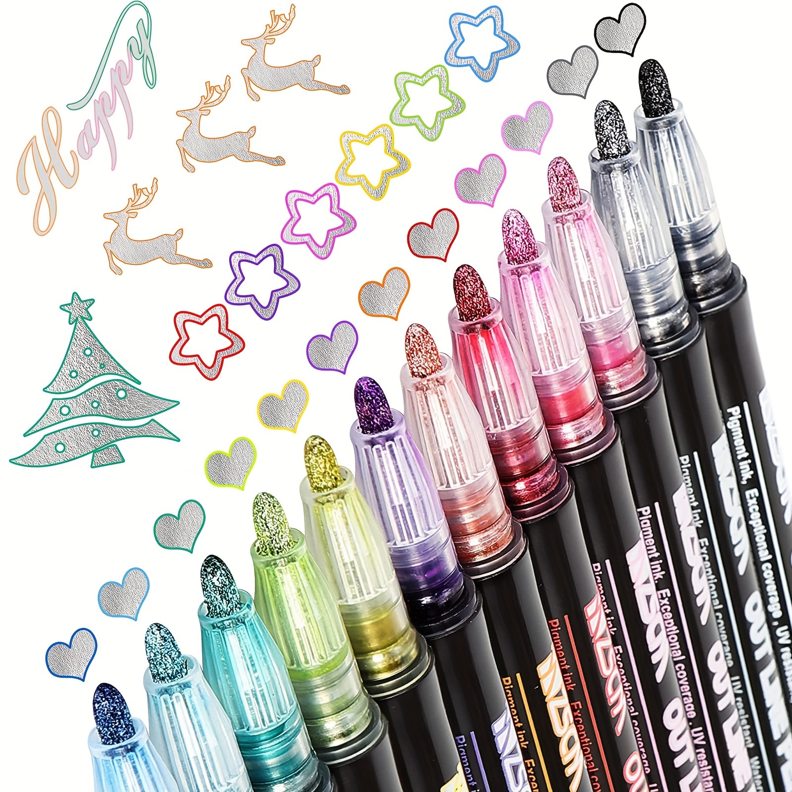 Metallic Glitter Marker Pens Dual Tip Brush And Fine Point Pens For Diy  Album, Black Cards, Scrapbooking, Craft Supplies, On Ceramic, Stone, Glass  - Temu