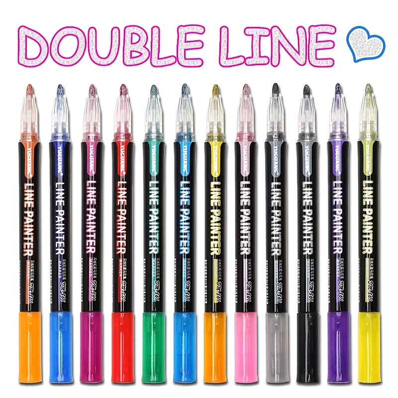 Double Line Pens, Outline Pens, Metallic Pens, Thick Marker Pens, Journal  Pen Set, Novelty Stationery Gift 