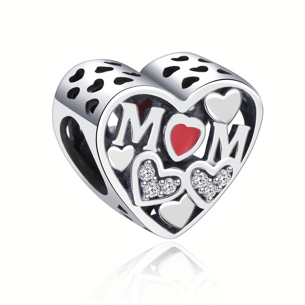  Jewelry Findings Components MOM Heart Charms for Bracelets  Charm Pendant - (Metal Color: 10pcs-23x22mm)
