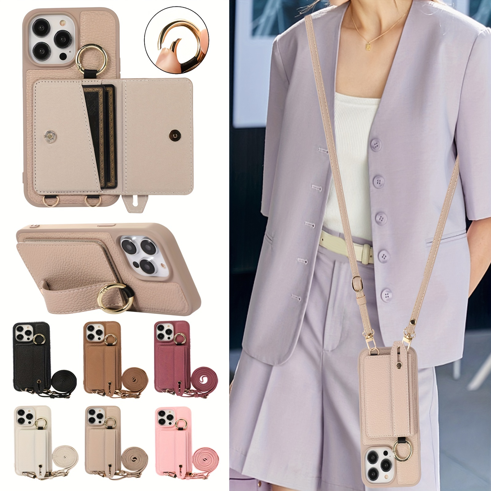 Cartera para teléfono celular con ventana transparente y bolsillo para  tarjetas, bolso cruzado de piel sintética para iPhone 12, 11 Pro Max