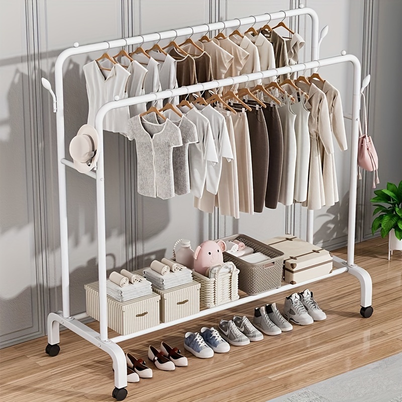 Perchero de metal para ropa, organizador de almacenamiento de armario  independiente con 6 estantes y barra para colgar, estante de metal  resistente