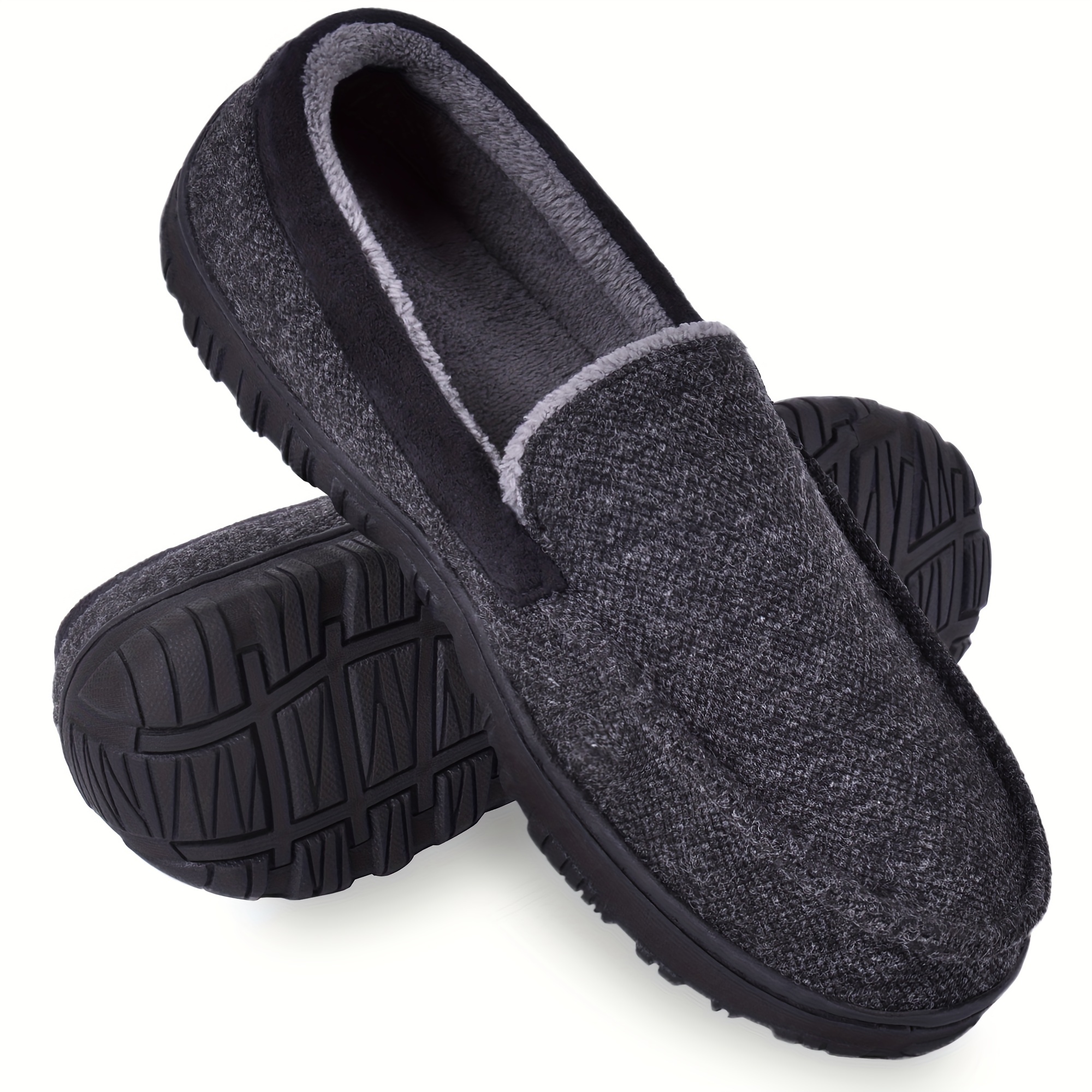 Mens Fuzzy Fleece Slippers With Memory Foam Warm House Shoes For