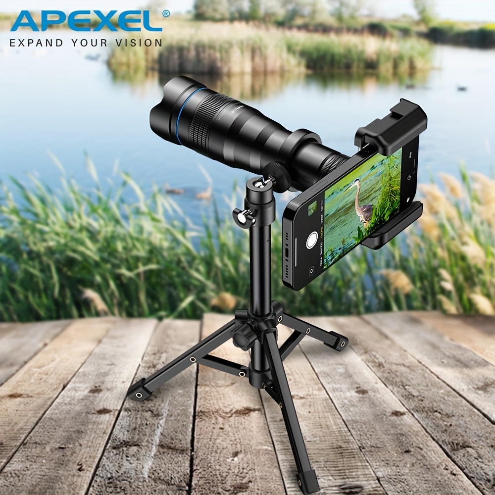 Kit de lentes de cámara para teléfono celular, 4 en 1 lente telescópica de  zoom 18X/4K HD súper gran angular/macro/lente ojo de pez/trípode/obturador