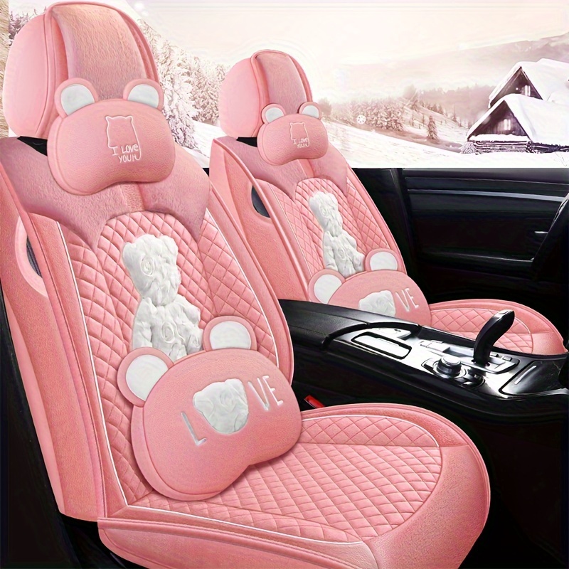 Cuddle Up In Comfort: White Bear Cushion Car Seat Cover Car