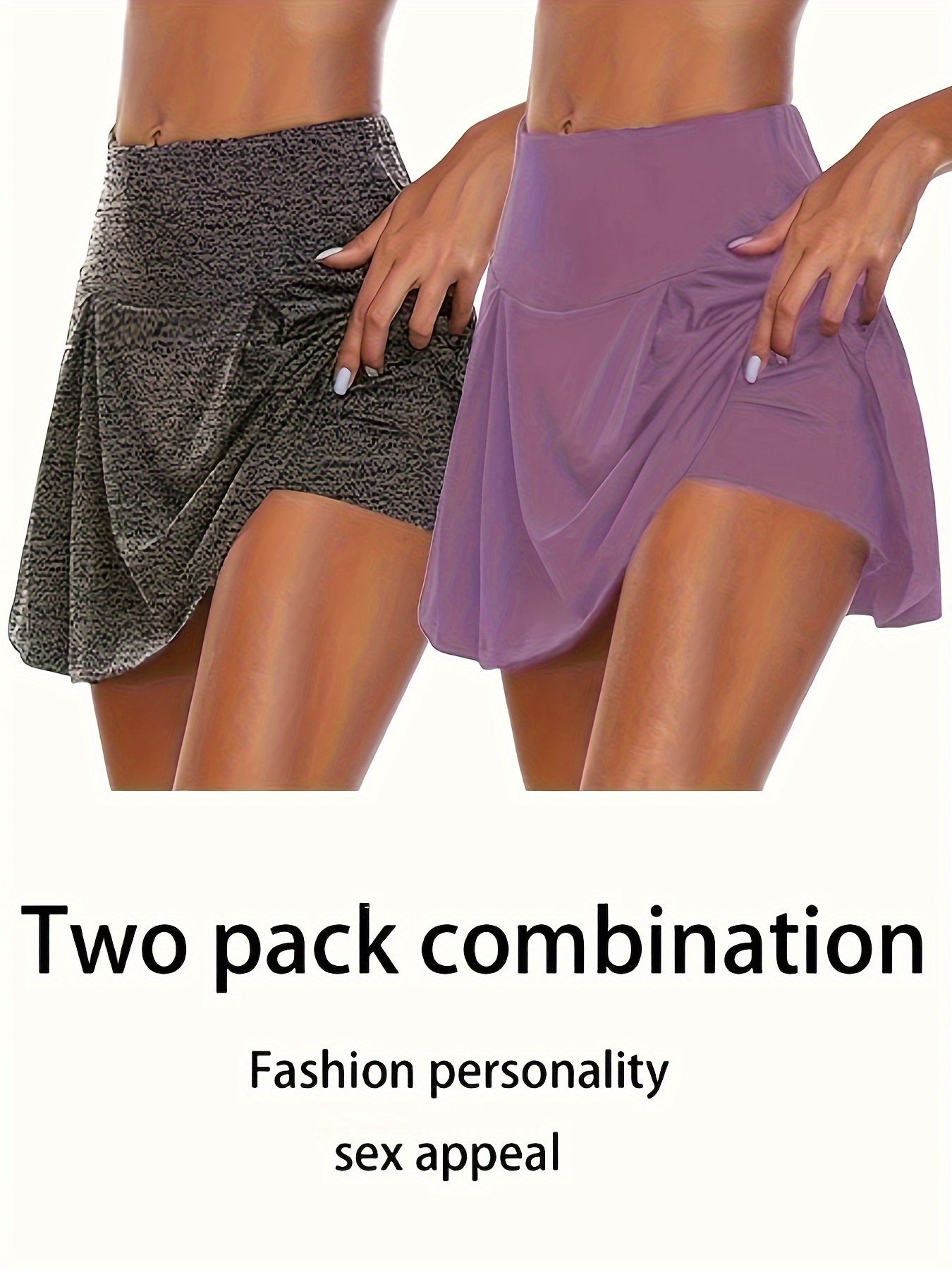 Zip Back Solid Skorts, High Waist Elegant Button Front Summer Shorts,  Women's Clothing