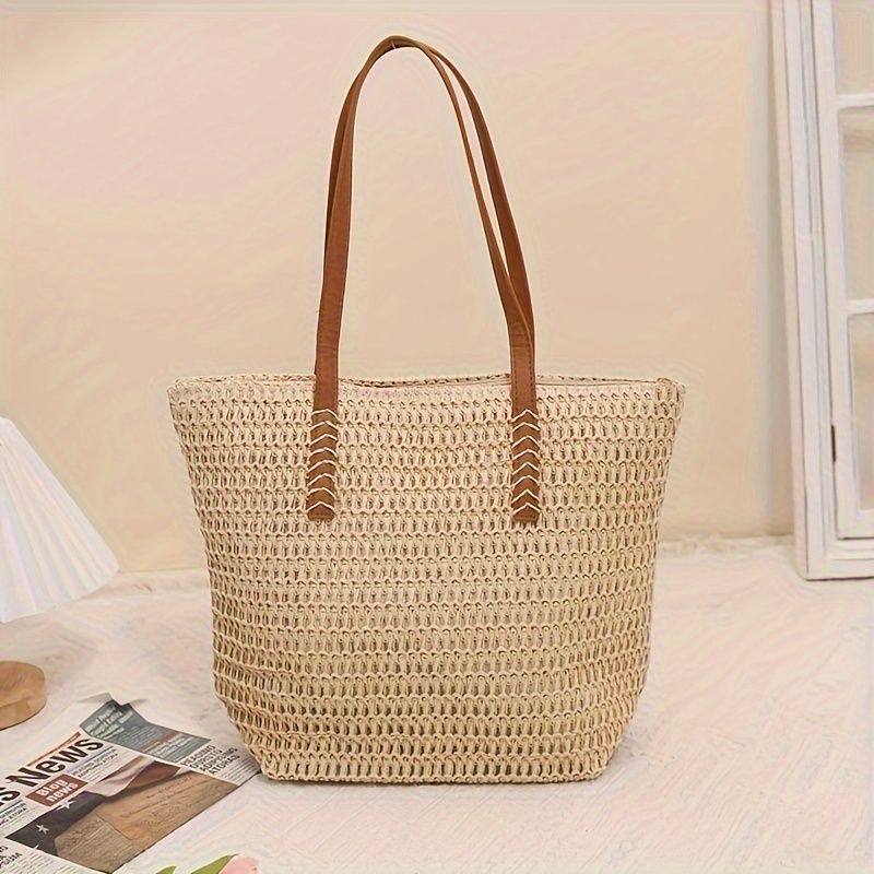 Straw Fringed Large Capacity Tote Bag, Lightweight Fashion Shoulder Bag,  Exquisite Summer Beach Bag - Temu