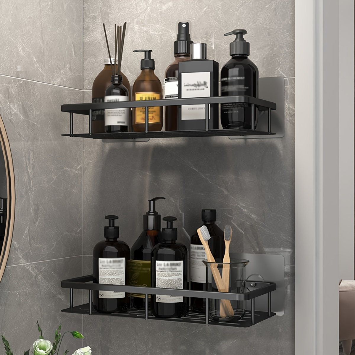 Estante de baño negro sin taladro, 30/40/50 cm, estantes de pared para  cocina, cesta de ducha, estante de almacenamiento, barra de toalla,  accesorios