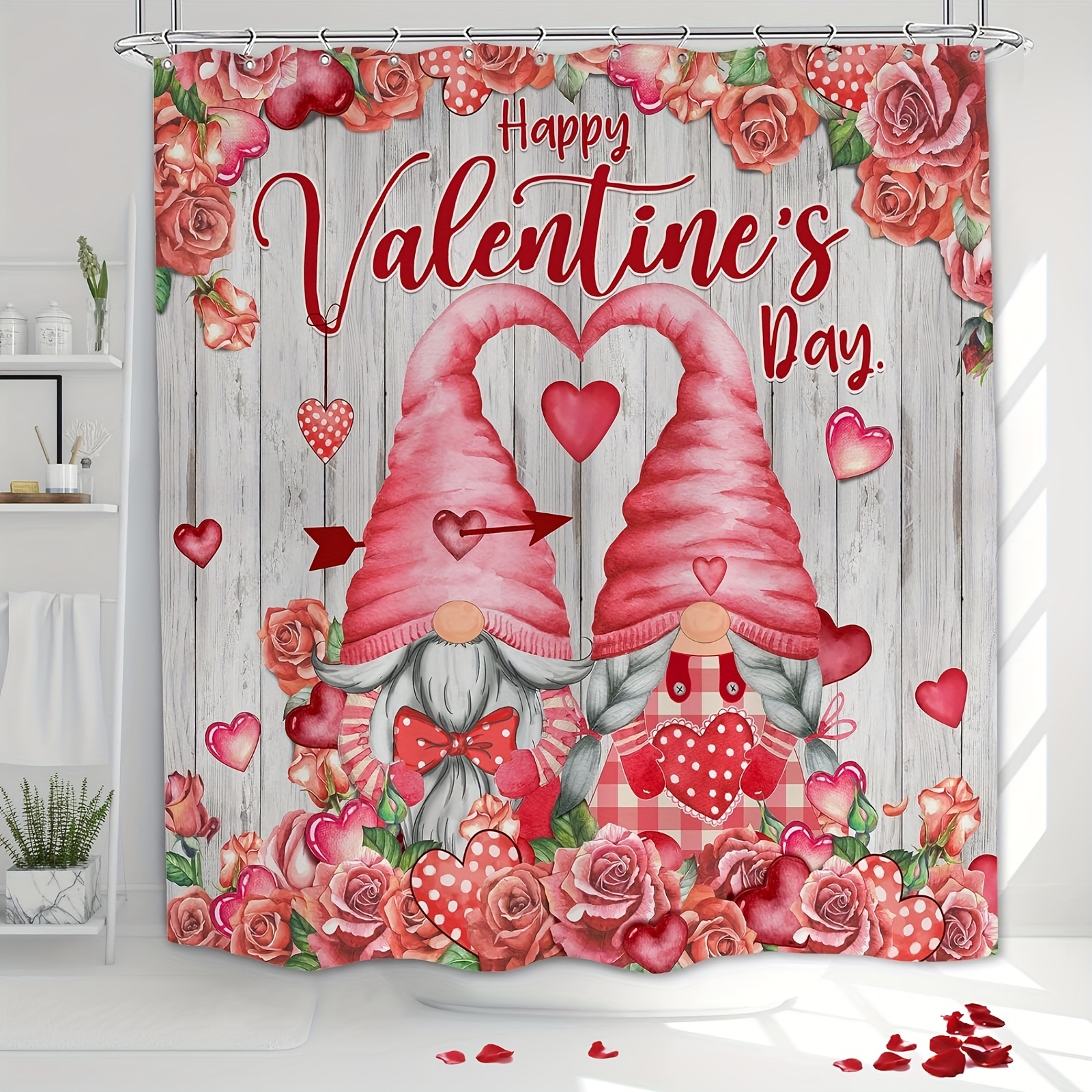 1pc Pink Heart-shaped Valentine's Day Shower Curtain/christmas