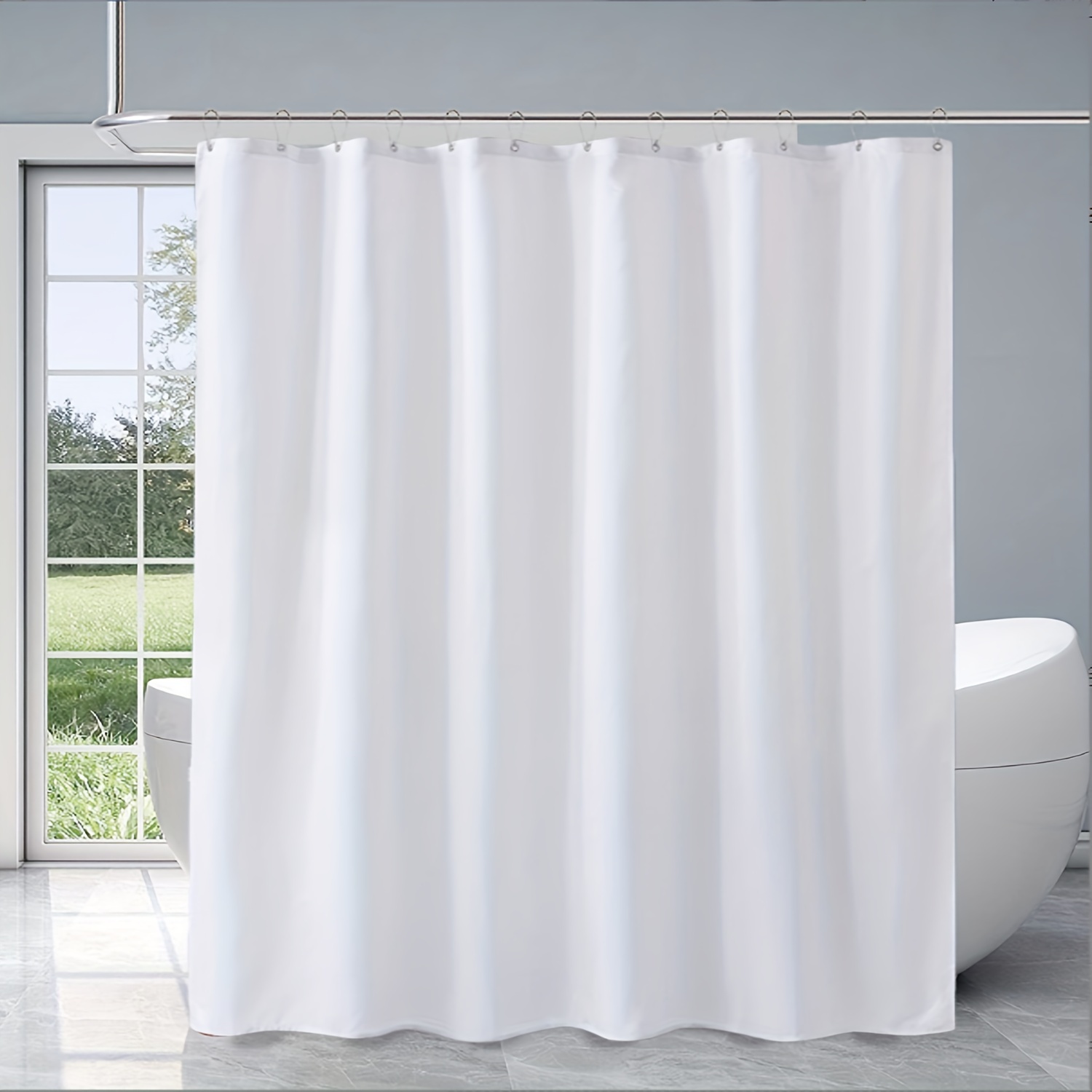 Cortina de ducha blanca para baño, cortinas de ducha de tela, 72 x 72  pulgadas, granja, bohemio, tejido a rayas blancas y grises