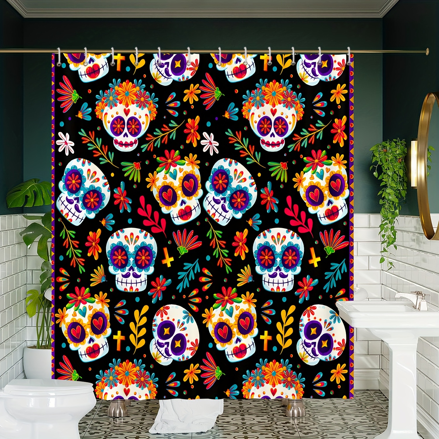 2panels Mexican Day Of The Dead Skull Curtains Study Room - Temu