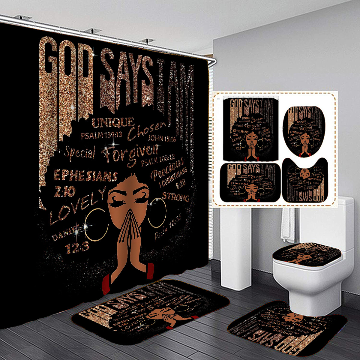 Pretty African Print Melanin Girl Bathroom Shower Curtain Set 4pcs Coo –  BigProStore