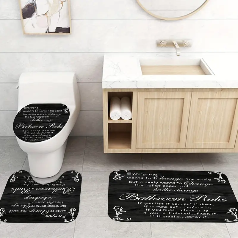 Bathroom Rules Shower Curtain Set Black Bathroom Decor Set - Temu