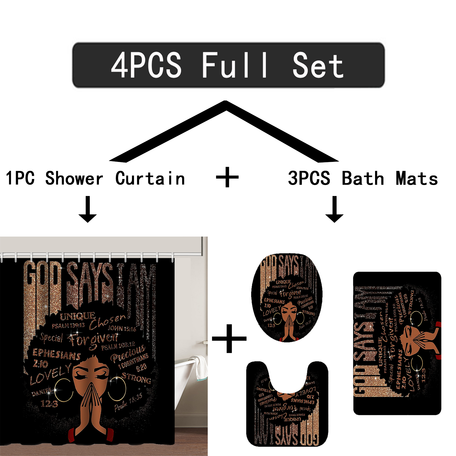 Pretty African Print Melanin Girl Bathroom Shower Curtain Set 4pcs Coo –  BigProStore